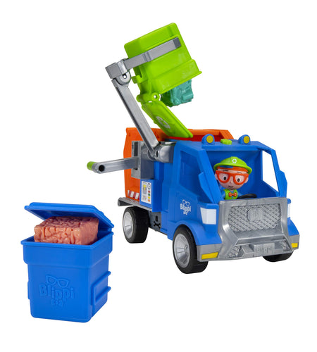 Blippi Recycling Truck - Includes Character Figure Working Lever 2 Trash Cubes 2 Recycling Bins - Sing Along with Popular Catchphrases - Educational Toys for Kids - Amazon Exclusive