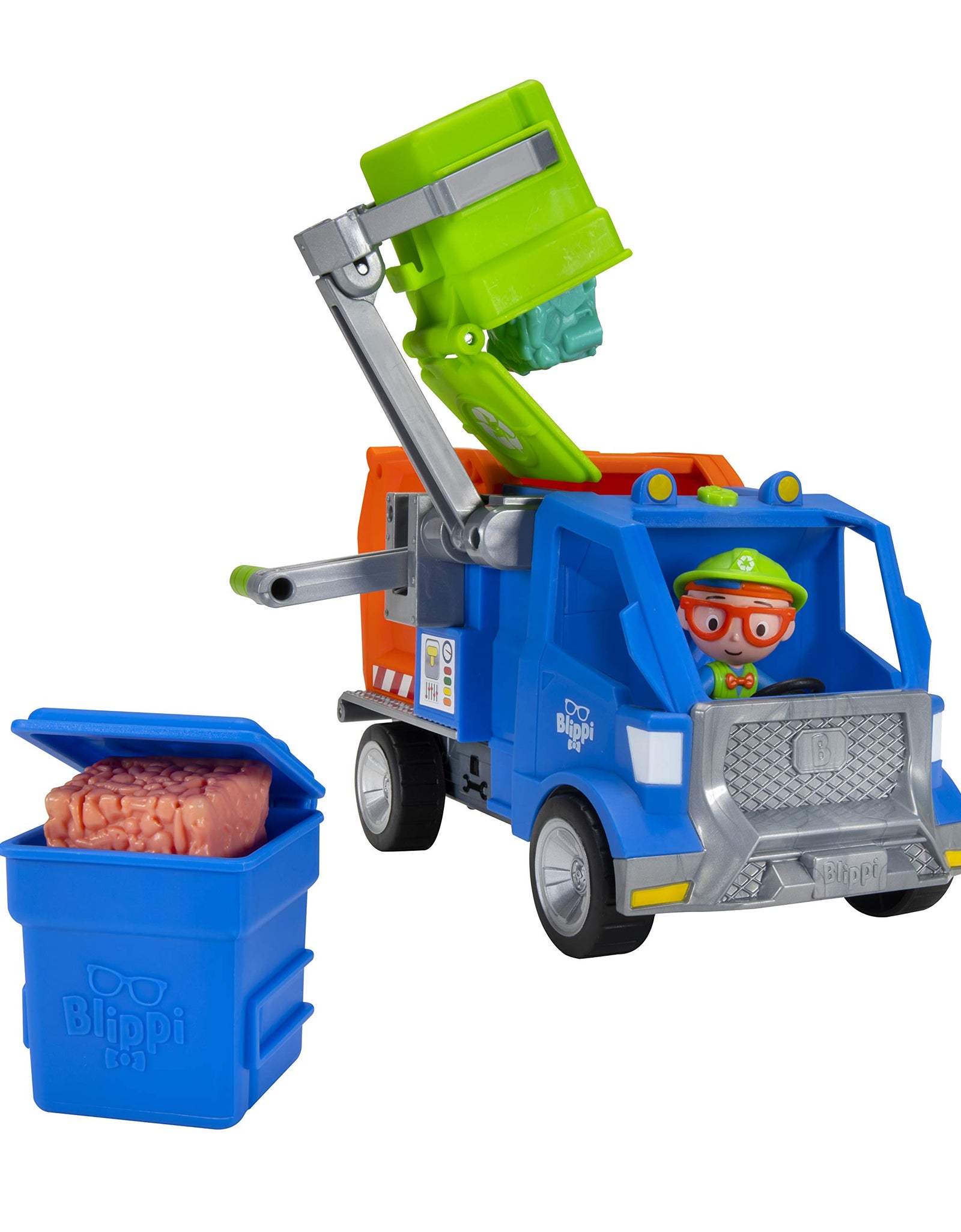 Blippi Recycling Truck - Includes Character Figure Working Lever 2 Trash Cubes 2 Recycling Bins - Sing Along with Popular Catchphrases - Educational Toys for Kids - Amazon Exclusive