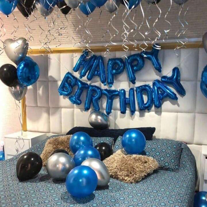 52Pcs Blue Birthday Party Decoration Kit with 'Happy Birthday' Banner, Latex Balloons, Heart-Shaped Foil Balloons, Glue Dots, and White Ribbon Birthday Balloon Foil Balloon Party Decoration Birthday Decoration