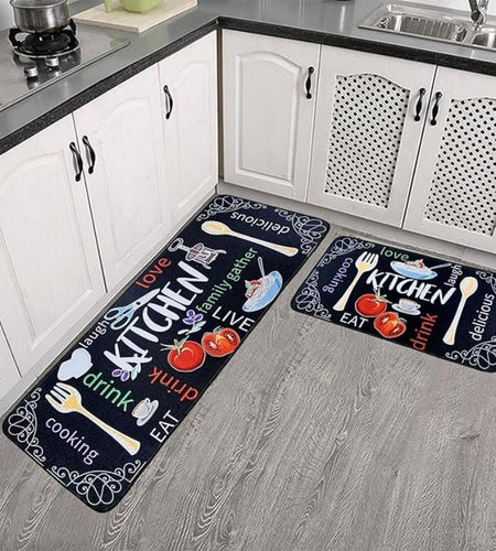 Cutlery Pattern Kitchen Mat, 2 Counts/Set Non-Slip Kitchen Rug, Room Decor Waterproof Kitchen Floor Mat, Washable Kitchen Rugs, Kitchen Decoration, Home Decor