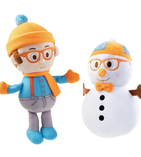 Blippi 7" Winter Blippi & Snowman Plush Figures 2-Pack Set - Officially Licensed - Authentic Soft Stuffed Animal Doll Toy - Easter Basket Stuffer Gift for Toddlers Kids Boys & Girls - 12 mo+