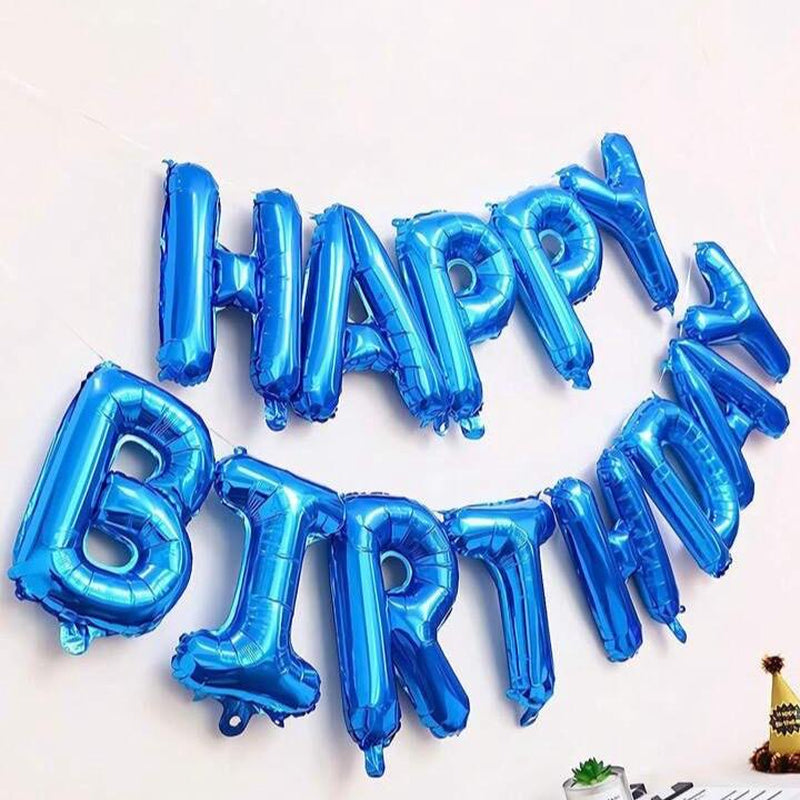 52Pcs Blue Birthday Party Decoration Kit with 'Happy Birthday' Banner, Latex Balloons, Heart-Shaped Foil Balloons, Glue Dots, and White Ribbon Birthday Balloon Foil Balloon Party Decoration Birthday Decoration