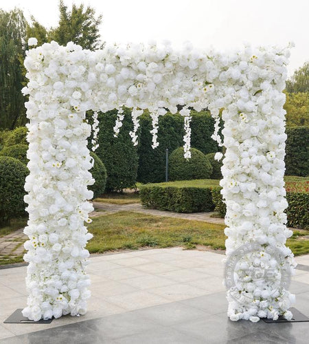 7.87FT X 8.53FT Artificial White Rose Cloth Base Flower Row Arrangement Decor for Wedding Backdrop Square Frame Event Props