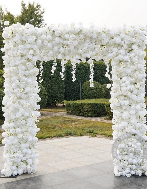 Load image into Gallery viewer, 7.87FT X 8.53FT Artificial White Rose Cloth Base Flower Row Arrangement Decor for Wedding Backdrop Square Frame Event Props
