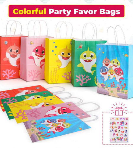 16 Pcs Baby Shark Birthday Party Bag, under the Sea Themed Baby Shark Party Supplies for Kids, Goodies Bags, Kids Birthday Party Favor Bags