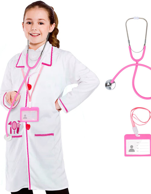 Load image into Gallery viewer, ANPHILE Doctor Costume for Kids Pink Doctor Lab Coat with Working Stethoscope - Dress Up Costume for Toddler Girls
