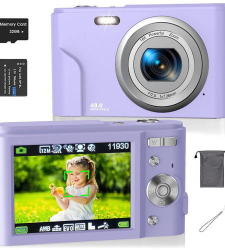 Auto Focus Digital Camera, 1 Count Full HD 1080P/48MP Mini Digital Cameras with 32G Memory Card, Compact Portable Camera, 16X Zoom Digital Camera Pictures For, Photo Camera, Shoot Cameras, Pocket Camera