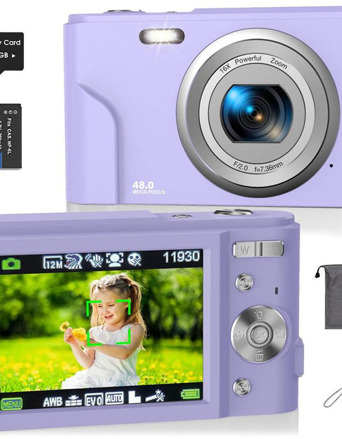 Load image into Gallery viewer, Auto Focus Digital Camera, 1 Count Full HD 1080P/48MP Mini Digital Cameras with 32G Memory Card, Compact Portable Camera, 16X Zoom Digital Camera Pictures For, Photo Camera, Shoot Cameras, Pocket Camera
