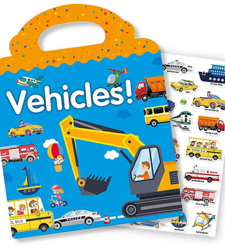 Reusable Sticker Book for Kids Vehicles Truck Stickers Educational Learning Toys Travel Stickers Activity Books for Toddler Girls Boys Age 3+ Birthday Gifts
