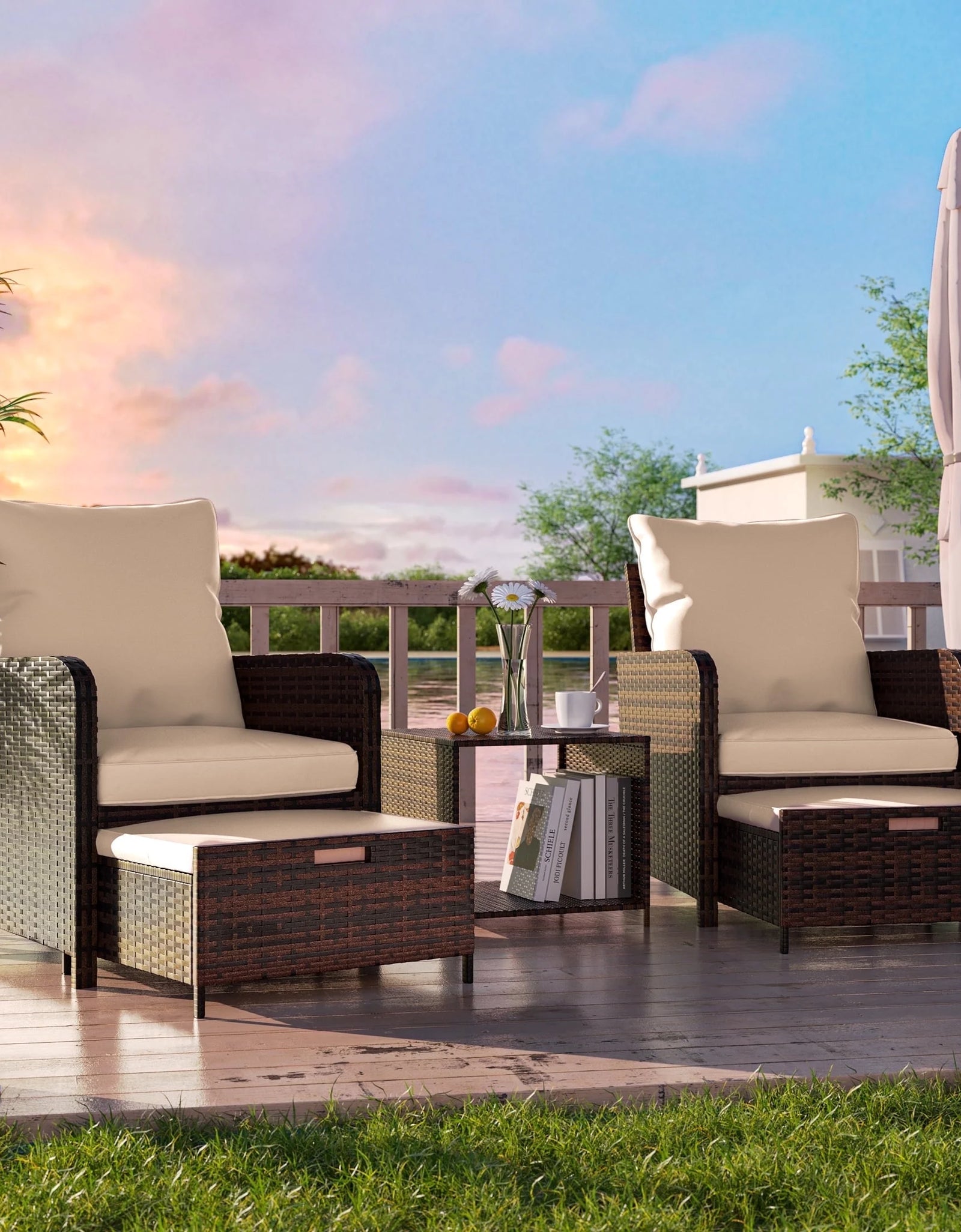 Balcony Furniture 5 Piece Patio Furniture Set, Outdoor Patio Chair , Khaki