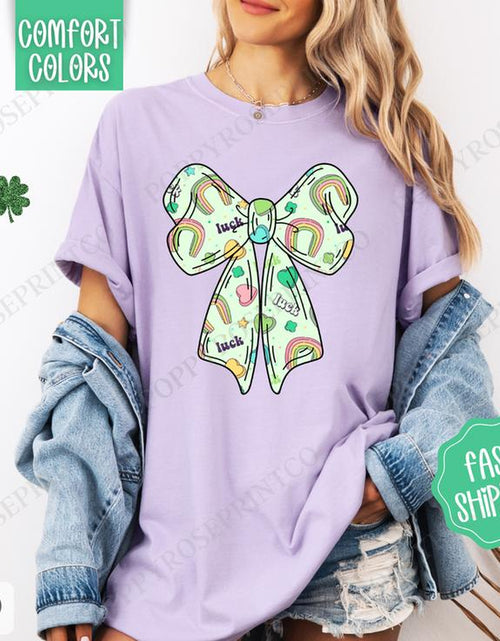 Load image into Gallery viewer, Lucky Charm Bow St Patrick Shirt Comfort Colors, St Patrick&#39;S Day Women&#39;S Tee, Cute Women&#39;S Tshirt
