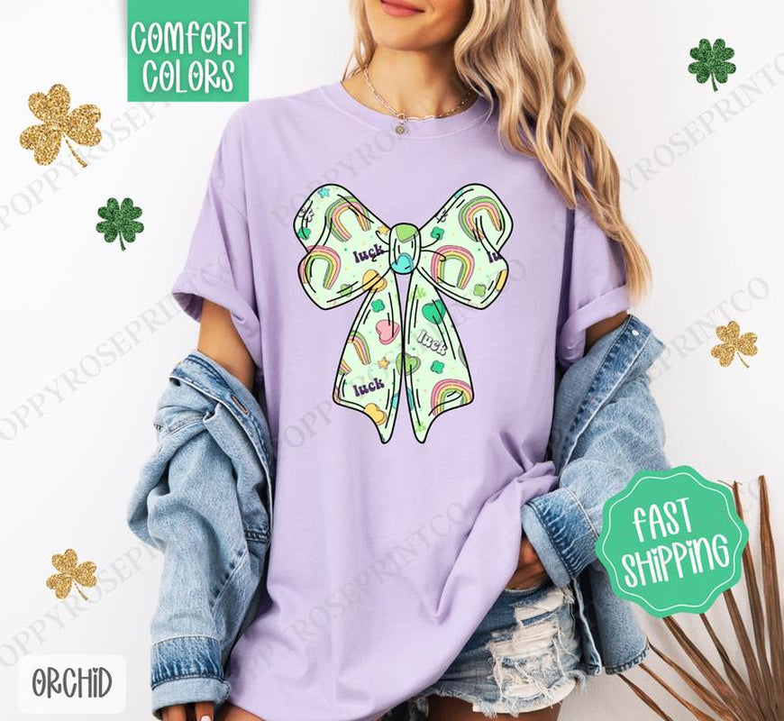 Lucky Charm Bow St Patrick Shirt Comfort Colors, St Patrick'S Day Women'S Tee, Cute Women'S Tshirt