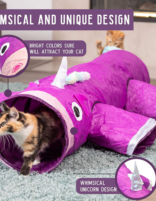 Load image into Gallery viewer, Magic Mewnicorn Multi Cat Tunnel Boredom Relief Toys with Crinkle Feather String for Dogs, Cats, Rabbits, Kittens and Guinea Pigs for Hiding Hunting and Resting
