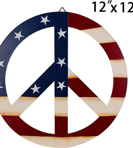 Patriotic American Flag Metal Peace Sign, Decorative Metal Hanging Peace Sign Wall Decor Star and Stripes Peace Sign Wall Art for Home Door Wall