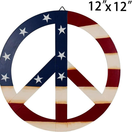 Patriotic American Flag Metal Peace Sign, Decorative Metal Hanging Peace Sign Wall Decor Star and Stripes Peace Sign Wall Art for Home Door Wall