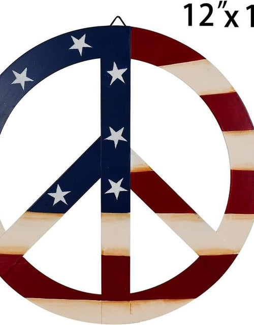 Load image into Gallery viewer, Patriotic American Flag Metal Peace Sign, Decorative Metal Hanging Peace Sign Wall Decor Star and Stripes Peace Sign Wall Art for Home Door Wall
