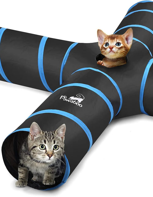 Load image into Gallery viewer, Cat Toys - 4 Way Cat Tunnel, Tube &amp; Play Tent, 25X53Cm, Extensible, Interactive Maze with Balls &amp; Bells for Kitten &amp; Small Animal, Blue

