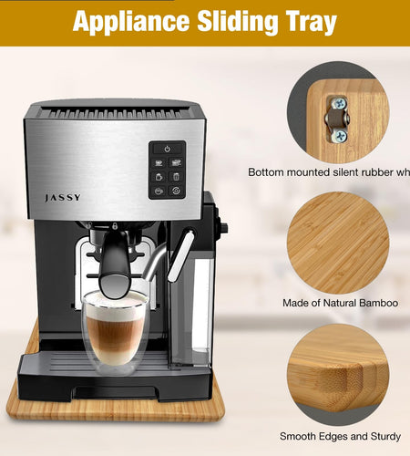 Bamboo Appliance Sliders for Kitchen Appliances, Sliding Tray with Silent Rub...