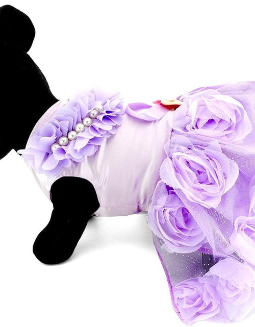Load image into Gallery viewer, Pet Small Dog Puppy Cat Clothes Coat Wedding Costume Satin Rose Formal Dress Tutu Purple Violet L
