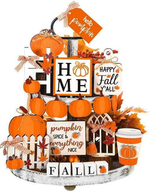 Load image into Gallery viewer, 15 Pcs Fall Tiered Tray Decor Set Hello Fall Decor Autumn Wood Signs Thanksgiving Orange Brown Table Signs Farmhouse Wooden Maple Pumpkin Gnomes Tabletop for Festival Home Decor(Autumn)
