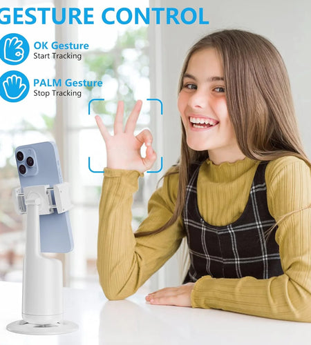 Auto Face Tracking Tripod, No App, 360° Rotation Face Body Phone Camera Mount Gesture Control, Rechargeable Battery for Vlog, Streaming, Video, Tiktok