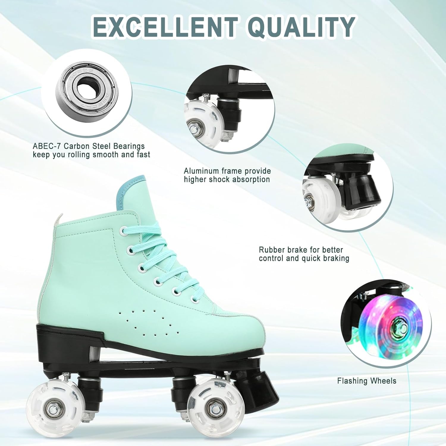 Roller Skates for Women and Men Cowhide High-Top Shoes Classic Double-Row Roller Skate Four-Wheel Roller Skates for Men Girls Unisex