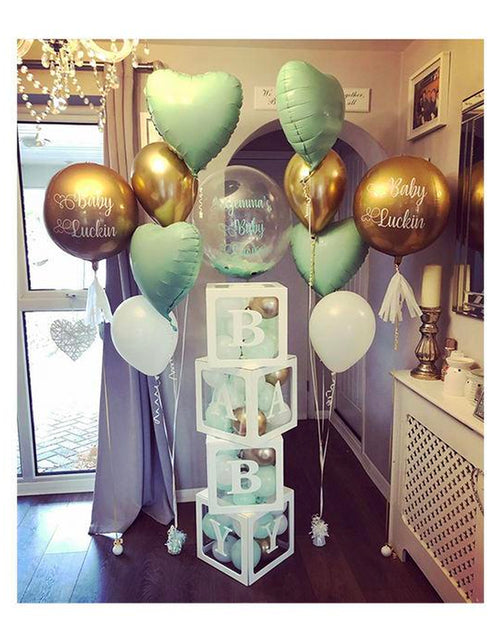 Load image into Gallery viewer, White Transparent BABY Boxes for Baby Shower, Baby Shower Decorations, Gender Reveal, Balloon BABY Shower Boxes, Baby Shower Photo Prop
