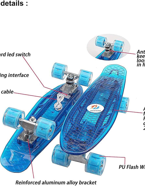 Load image into Gallery viewer, 22 Inch Skateboard- with Led Light up Wheels for Beginners,Complete Mini Cruiser Retro Skateboard for Kid,Smooth Riding,Durable Polypropylene with Pu Wheels
