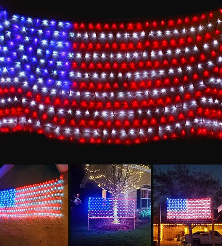 Super Larger Size American Flag Lights, July 4Th Patriotic Lights with Ultra-Bright 420 LED, Waterproof Led Flag Net Light of USA, 4Th of July Decor Independence Day Memorial Day
