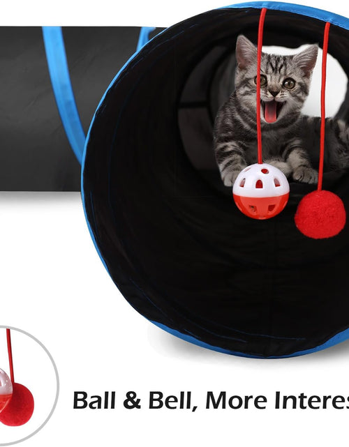 Load image into Gallery viewer, Cat Toys - 4 Way Cat Tunnel, Tube &amp; Play Tent, 25X53Cm, Extensible, Interactive Maze with Balls &amp; Bells for Kitten &amp; Small Animal, Blue
