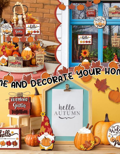 Load image into Gallery viewer, 15 Pcs Fall Tiered Tray Decor Set Hello Fall Decor Autumn Wood Signs Thanksgiving Orange Brown Table Signs Farmhouse Wooden Maple Pumpkin Gnomes Tabletop for Festival Home Decor(Autumn)
