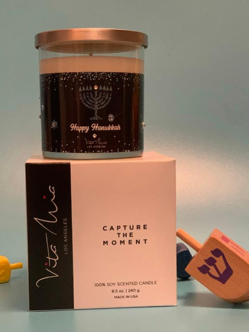 Happy Hanukkah Candle Decor Gift Glass Bean Coconut