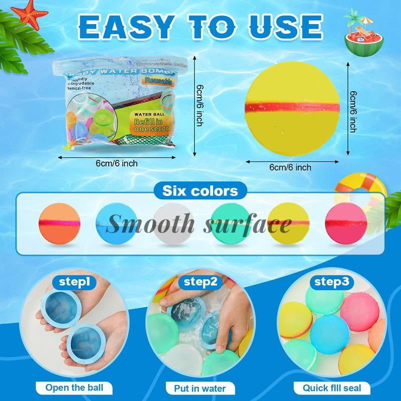 Reusable Water Balloons for Kids, Eco-Friendly Water Balloons with Mesh Bag, Chemical-Free, Summer Pool Beach Toys Summer Water Fun for Outdoor Games, Outdoor Water Game Toys for Teens and Adults, Self-Sealing Bombs Splash Balls, Quick-Fill Magnetic Ball