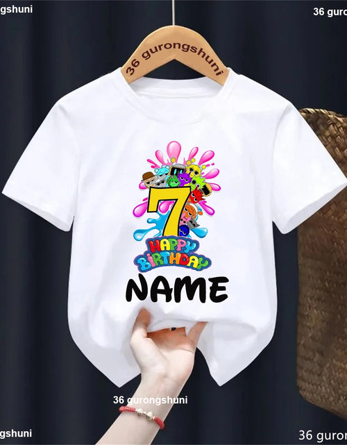 Load image into Gallery viewer, Colorful 7Th Happy Birthday Game Sprunki Printed T Shirt for Girls/Boys Custom Name Birthday Party Kids Clothes Summer T-Shirt
