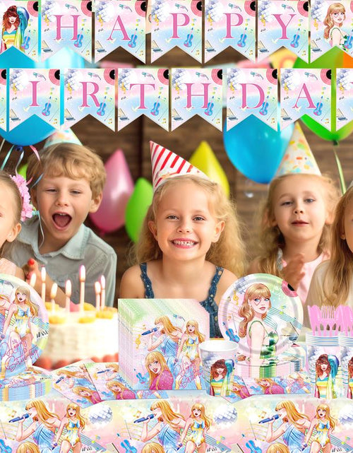 Load image into Gallery viewer, 171 Count Disposable Tableware Birthday Party Supplies Singer Paper Plates Napkins Cups Plastic Tablecloths Music Singer Tableware Set Birthday Party Decorations Serves 24 Guests
