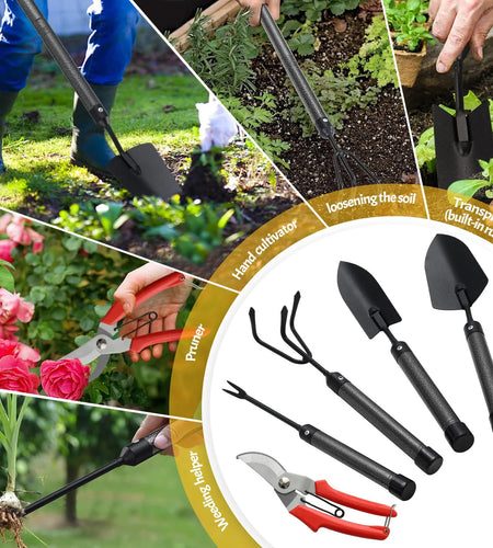 Garden Tools Set with Extension Handles, Heavy-Duty Steel Thick Gardening Hand Tools,5 Pieces