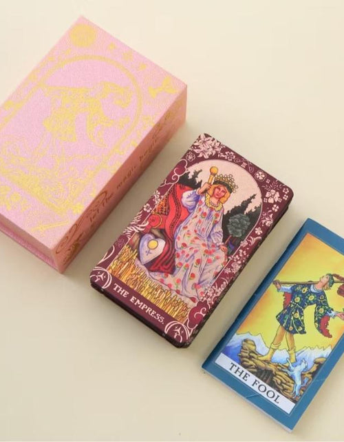 Load image into Gallery viewer, Pink Holographic Tarot Deck - Gold Foil, Color-Shifting, Waterproof Cards Complete Gift Set W/ Guidebook &amp; Luxury Box Gift
