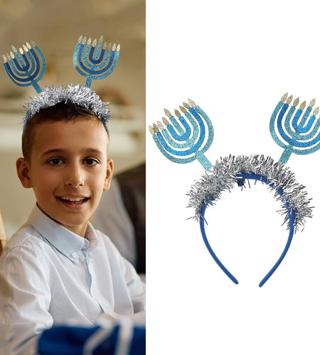 Hanukkah Headbands Diwali Headband - Blue with Sparkling Ribbon Design Hanukkah Headband Hair Hoop Party Decoration Costumes Accessories