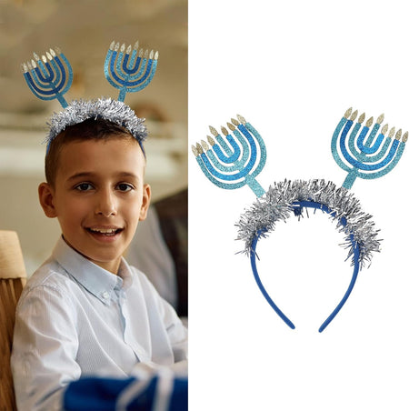 Hanukkah Headbands Diwali Headband - Blue with Sparkling Ribbon Design Hanukkah Headband Hair Hoop Party Decoration Costumes Accessories