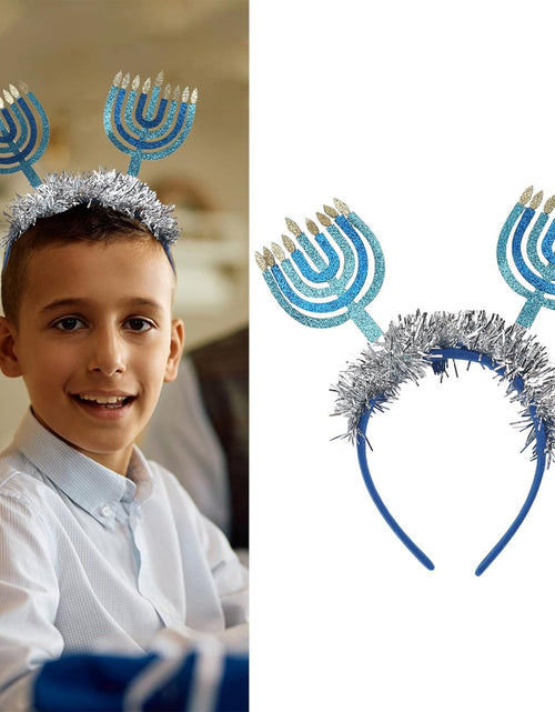 Load image into Gallery viewer, Hanukkah Headbands Diwali Headband - Blue with Sparkling Ribbon Design Hanukkah Headband Hair Hoop Party Decoration Costumes Accessories
