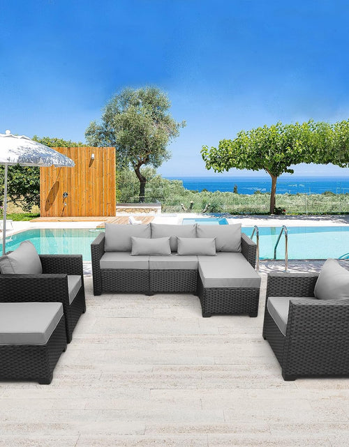 Load image into Gallery viewer, Outdoor Wicker Furniture Couch Set 5 Pieces Patio Furniture Sectional Sofa with Grey No-Slip Cushions and Waterproof Covers

