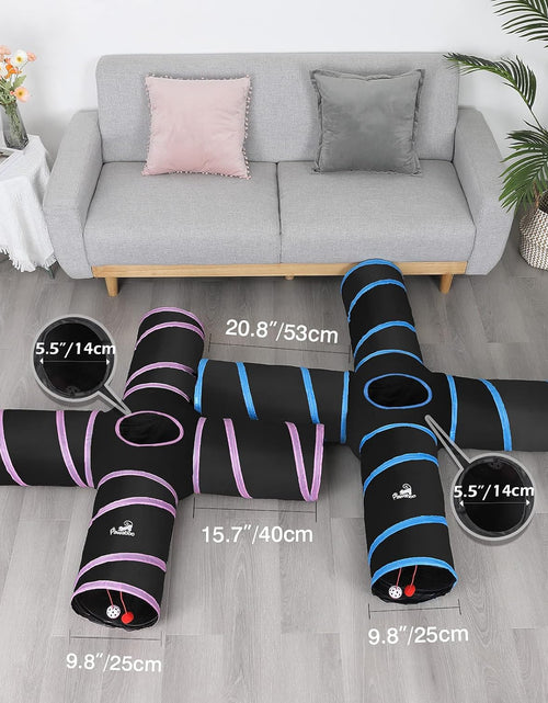 Load image into Gallery viewer, Cat Toys - 4 Way Cat Tunnel, Tube &amp; Play Tent, 25X53Cm, Extensible, Interactive Maze with Balls &amp; Bells for Kitten &amp; Small Animal, Blue
