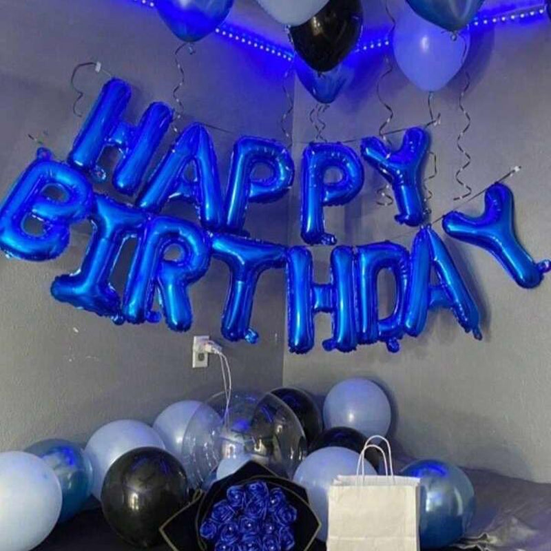 52Pcs Blue Birthday Party Decoration Kit with 'Happy Birthday' Banner, Latex Balloons, Heart-Shaped Foil Balloons, Glue Dots, and White Ribbon Birthday Balloon Foil Balloon Party Decoration Birthday Decoration