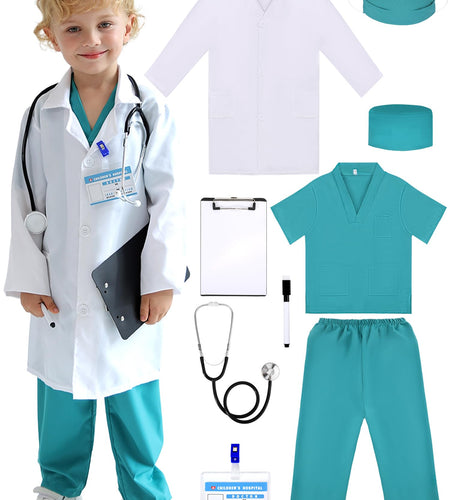 Popsunny Doctor Costume for Kids 3 4 5 Years Old Toddler Medical Dress up Outfit with Real Stethoscope Pretend Play Coat Gift for Boys Girls