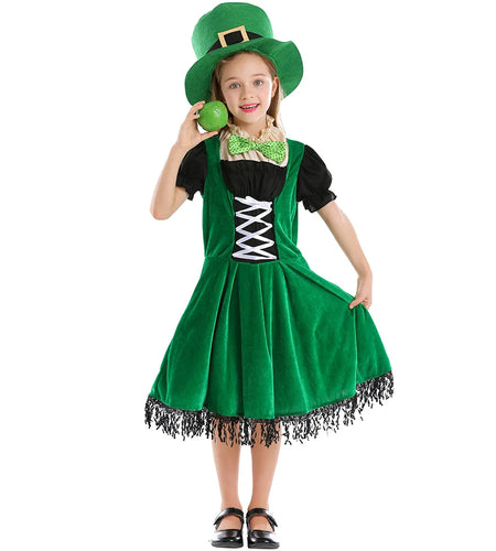 Irish Folk Dance Dress St Patrick Day Elf Leprechaun Costume Kid Girls Green Carnival Festival Fairy Pixie Outfit for Toddler