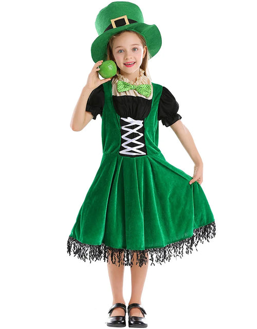 Load image into Gallery viewer, Irish Folk Dance Dress St Patrick Day Elf Leprechaun Costume Kid Girls Green Carnival Festival Fairy Pixie Outfit for Toddler

