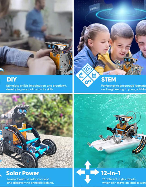 Load image into Gallery viewer, Sillbird STEM 12-In-1 Education Solar Robot Toys -190 Pieces DIY Building Science Experiment Kit for Kids Aged 8-10 and Older,Solar Powered by the Sun
