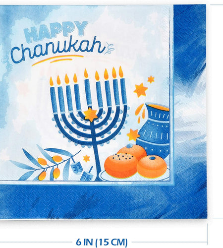 Hanukkah Napkins, Hanukkah Paper Goods, Blue and White - Chanukah Themed Party Supplies (Pack of 40)