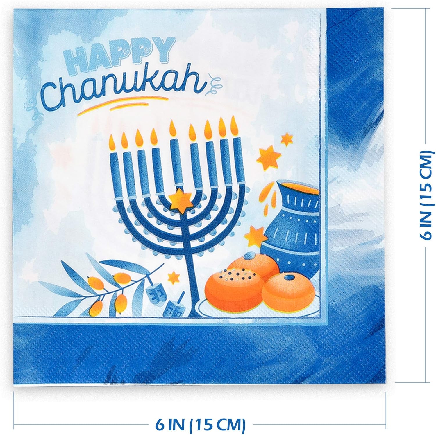 Hanukkah Napkins, Hanukkah Paper Goods, Blue and White - Chanukah Themed Party Supplies (Pack of 40)