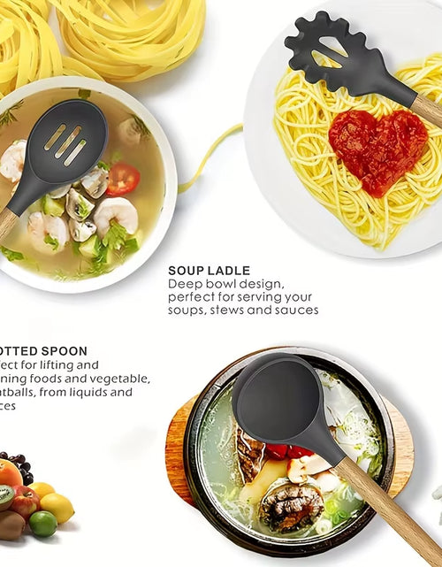 Load image into Gallery viewer, Kitchen Silicone Cooking Utensils, 12 Pc Kitchen Utensil Set, Wooden Kitchen Utensils, Kitchen Gadgets and Spatula Set
